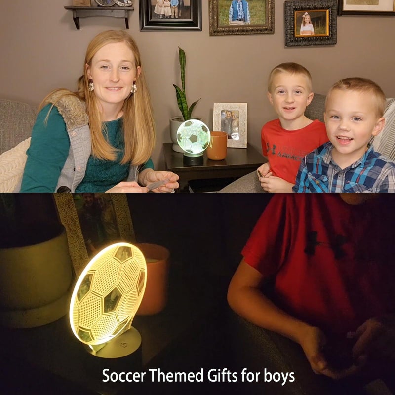 OceanWings Soccer Gifts 3D Night Light for Boys 8-12, Christmas Stocking Stuffers for Teens Girls Optical Illusion Lamp Nightlight with Remote Control 16 Color Touch Bedroom Valentines Day Decor - Image 4